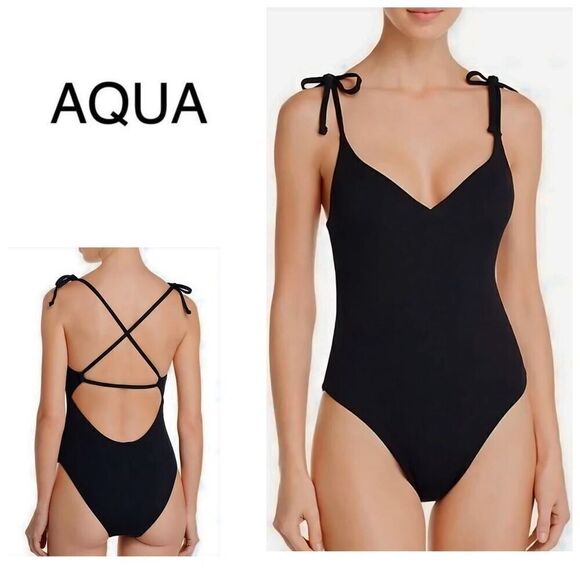 New. AQUA black ribbed v-neck. Medium . Retails $98 - Picture 1 of 14